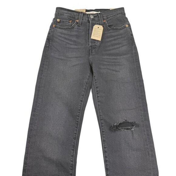 NWT LEVI'S Women's Wedgie High Rise Straight Leg Jeans Sz 24 Destruction Washed - Picture 4 of 10